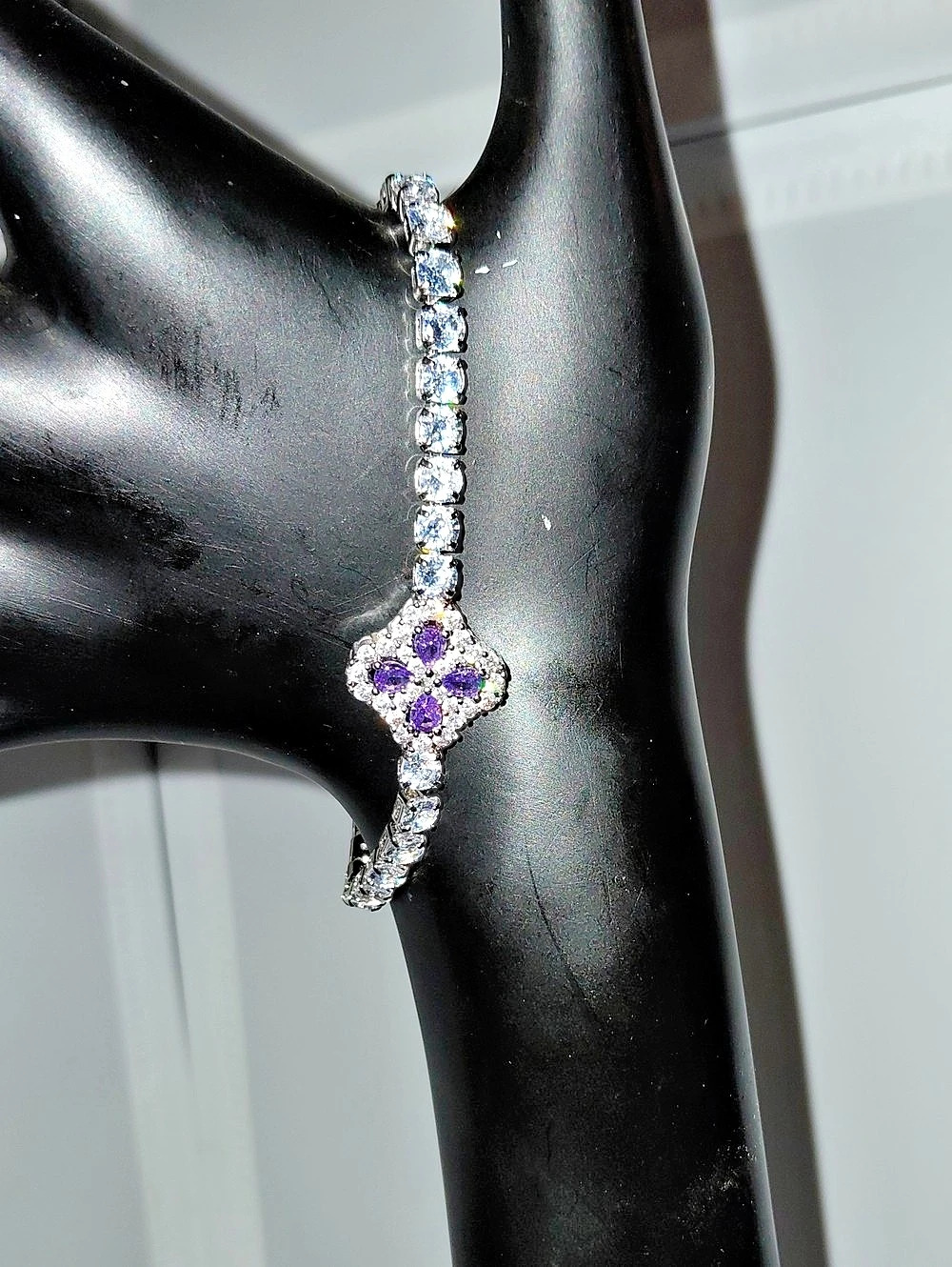 Silver & Purple Crystal Tennis Bracelet Like New